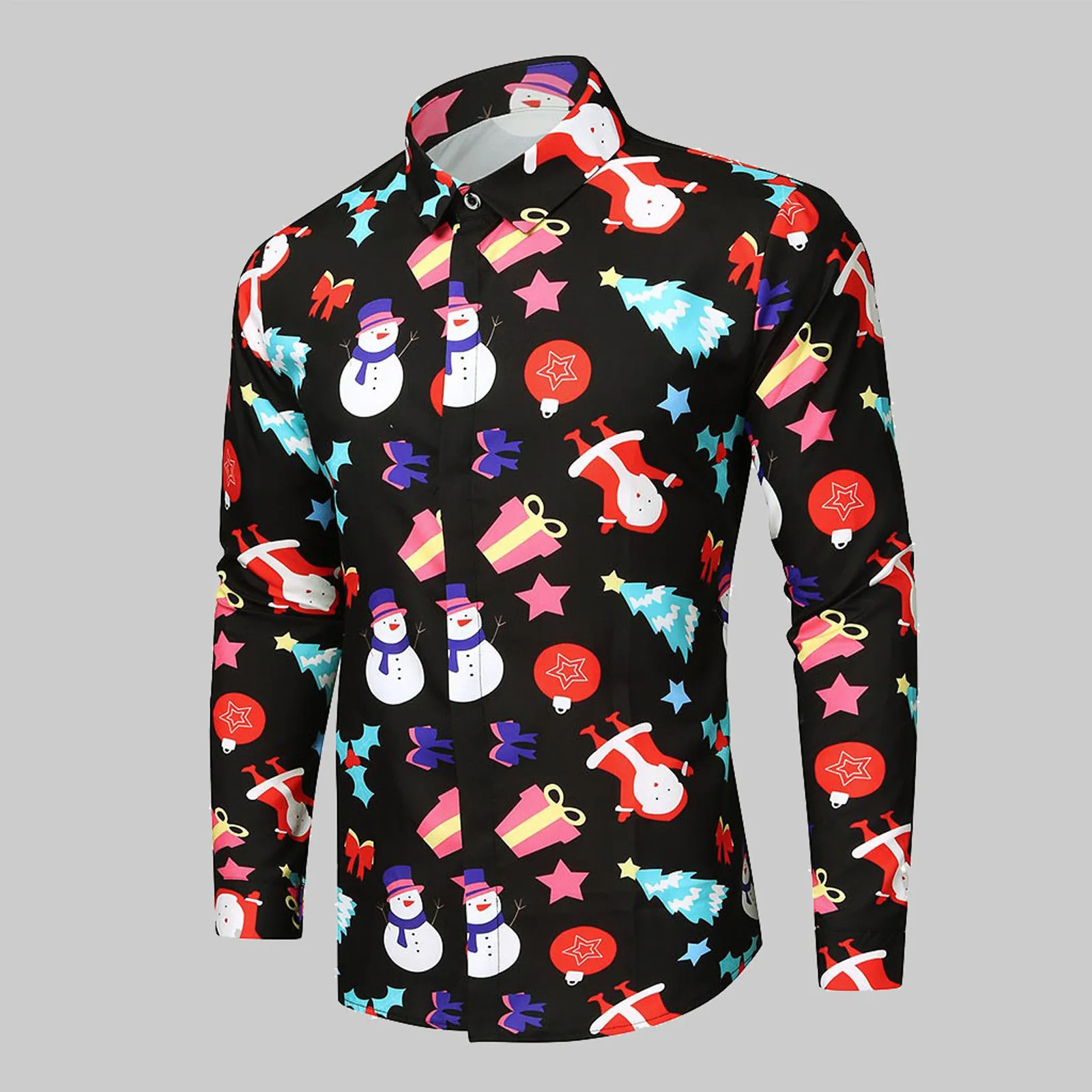 

Casual Christmas Winter Men's Long Printed Sleeve Top Autumn Fashion Shirts Blouse Men Shirts