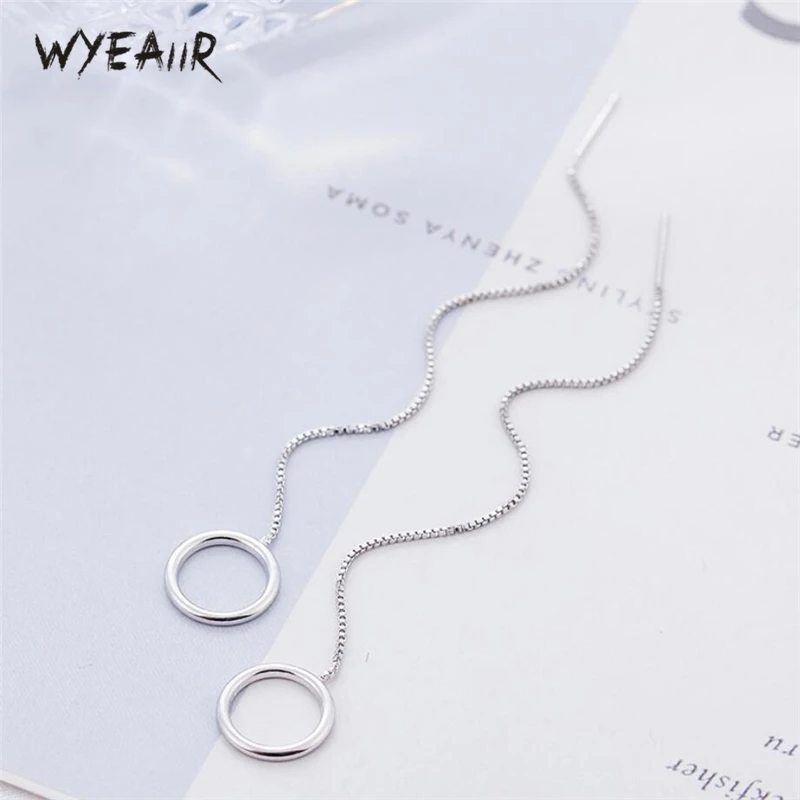 

WYEAIIR Geometry Circle Pendant Tassel Ear Wire Simple Cute 925 Sterling Silver Female Dangle Earrings