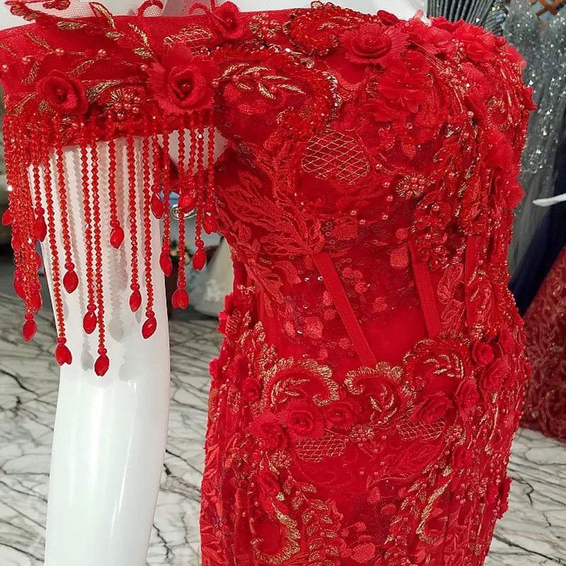 LSGF922 Русалка вечерняя вечеринка красная с плеча зашнуровать вверх по лодке шеи