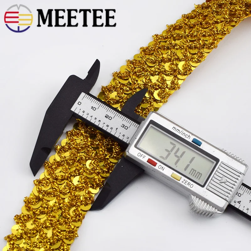 Ленты кружевные с блестками золотистые/серебристые 34 мм 5/25 м|Кружево| |