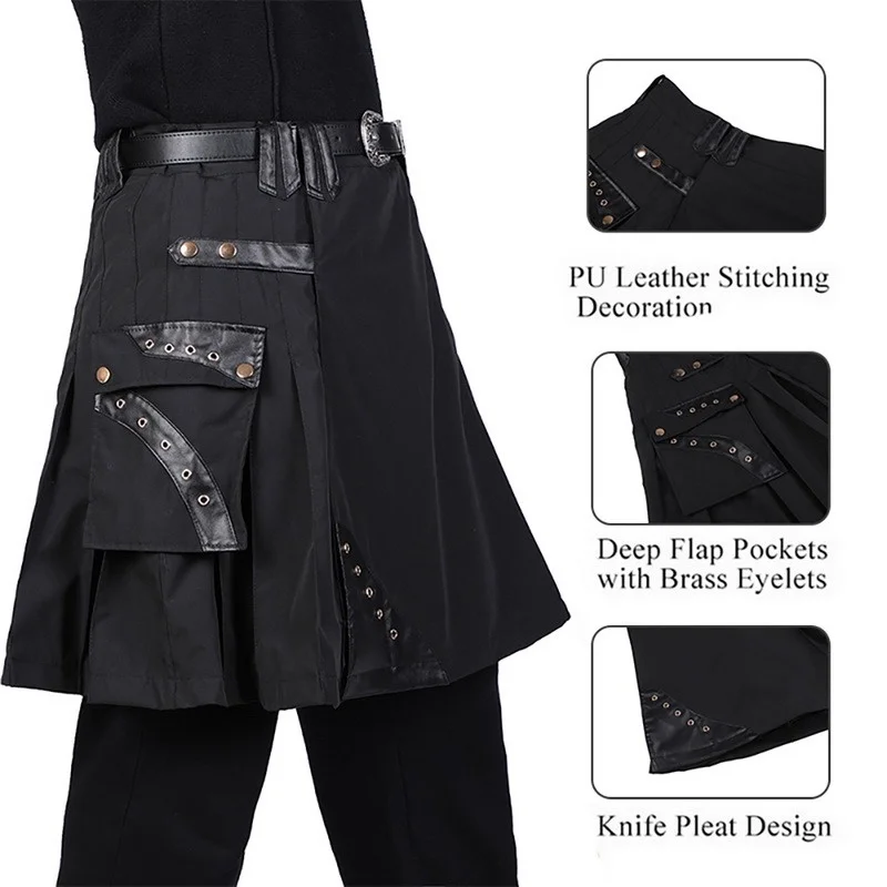 Шотландская Мужская традиционная юбка Kilt пояс плиссированная Двусторонняя цепь