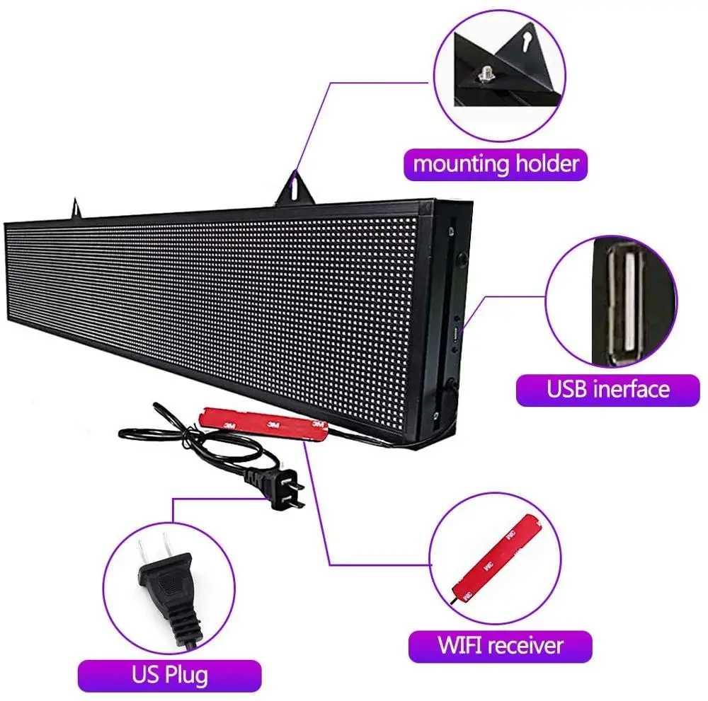 40x9 дюймовый 7 цветный RGB светодиодный знак беспроводной и usb программируемый