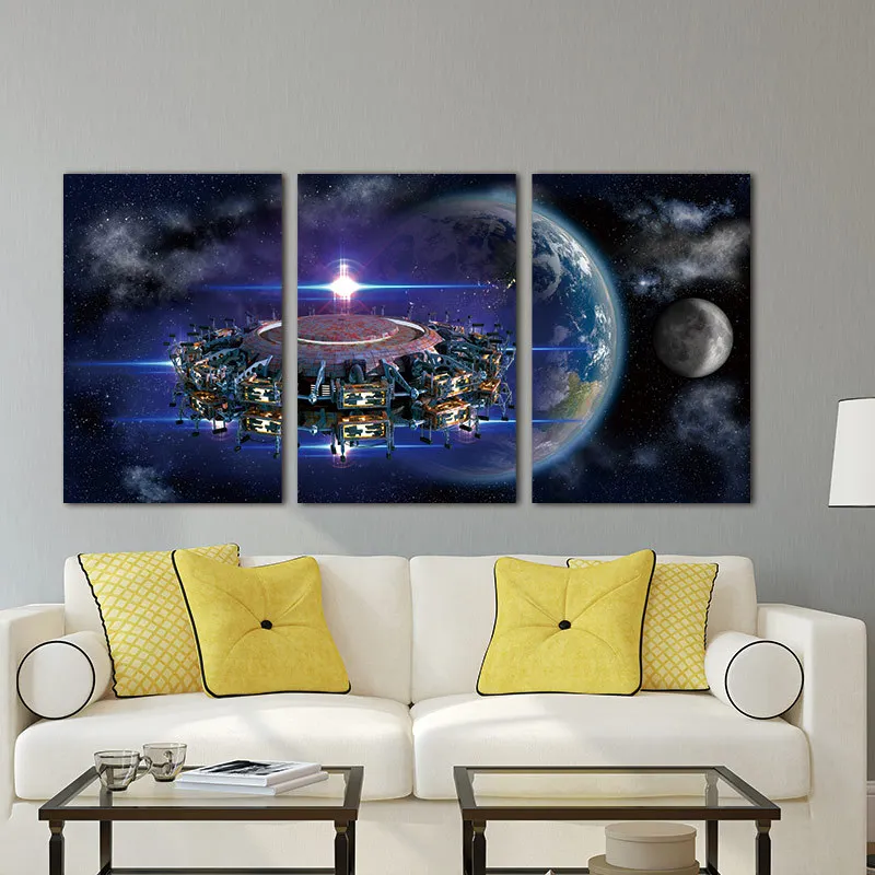 Космическое пространство земля космонавты галактика Венера 3 панели Солнце Луна