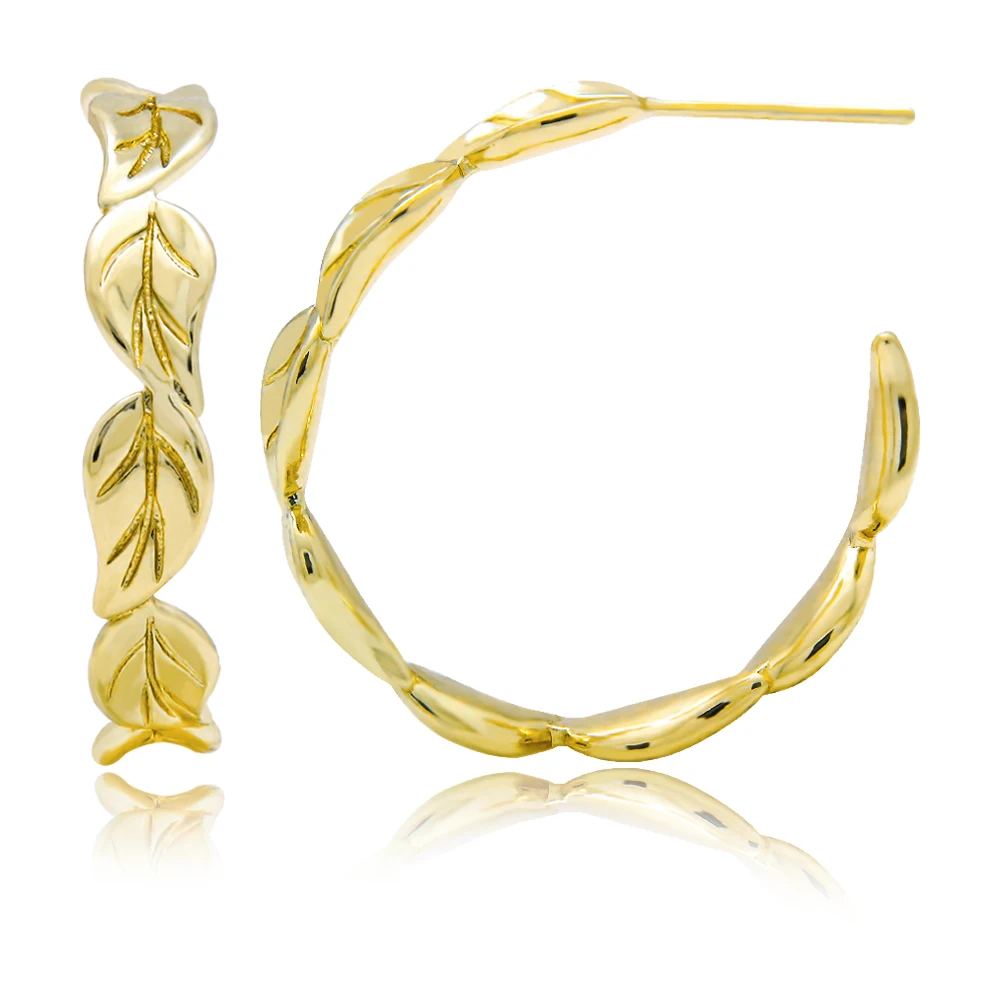 

Fashion Gold Silver Color Leaves Hoop Earrings Circle Stud Earrings For Women Metal Fashion Jewelry Accessories For Girls