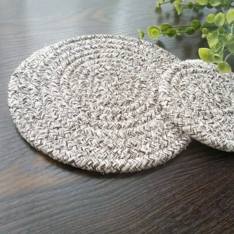 Promotion! Round Cotton Braided Table Place Mats Coaster Non-Slip Set of 5 Cups Dining Kitchen Washable Small | Дом и сад