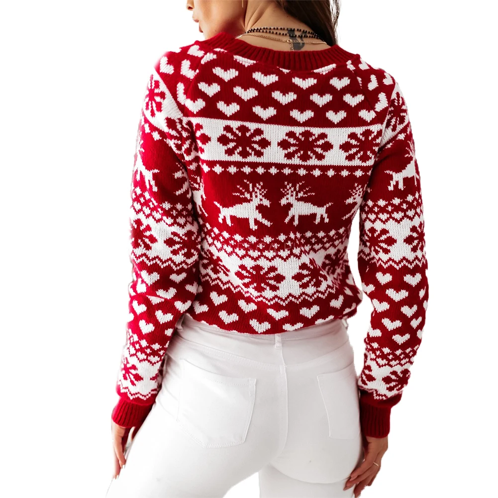 New Winter Christmas Women Sweaters Pullover Tops Casual Long Sleeve Print Knitted Sweater Clothes | Женская одежда