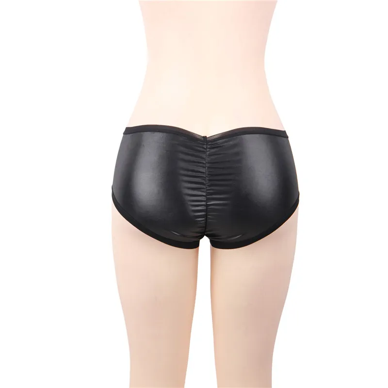 

Ohyeahlady Woman Underwear Faux Leather Lift Hip Lingerie Panties Black Plus Size 5XL Shorty Femme Sexy Kawaii Underwear PJ5150
