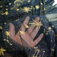 glitter bronzing moon star embroidered mesh tulle fabric african lace fabric for dressweddingprom black white blue by the yard