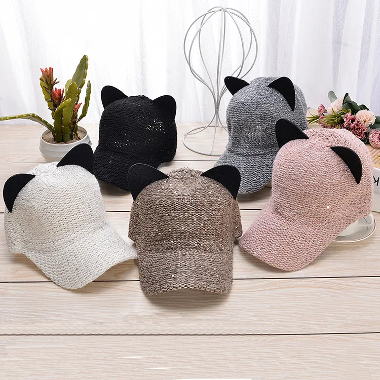 

Baseball cap female cute hat The new cat ears baseball cap made of pure