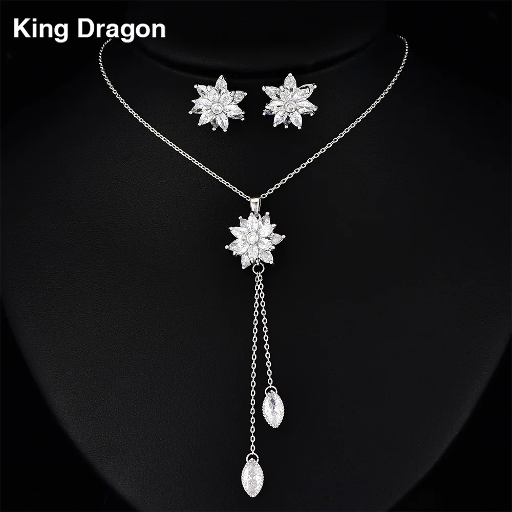 Великолепный цветок кубического циркония ювелирные наборы белого золота Цвет