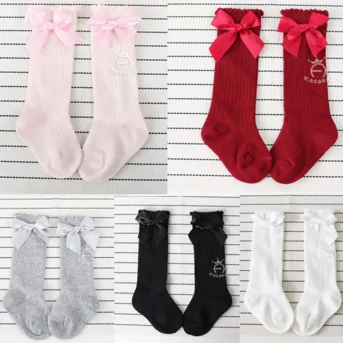 

Toddler Baby Kid Girl Bow Knee High Long Socks Cute Casual Sock 0-4Y Girls Solid Socks
