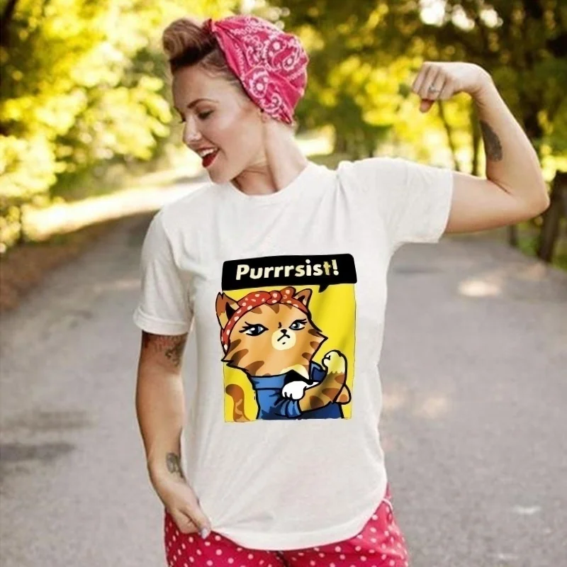 Sunfiz YF мы можем сделать это Purrrsist Cat Забавный мультяшный женский Принт
