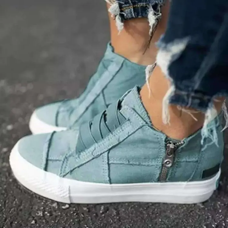 

Women's Large Canvas High Heel Casual Sneakers Shoes Women Sneakers Fashion Zipper Patchwork Wedge Shoes Tenis Feminino