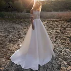 ТРАПЕЦИЕВИДНОЕ пляжное свадебное платье в стиле бохо, с лямкой на шее, с открытыми плечами и вырезами, кружевное атласное длинное искусственное платье Roycebridal 2022