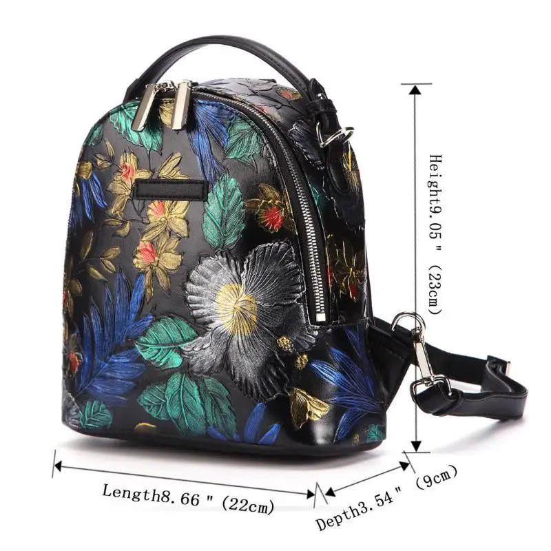 

Bestform Hand Painted Small Travel Backpack 2020 New Retro Genuine Leather Embossing Cowhide Shoulder Bag Women Mini Backpack