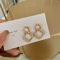 2021 simple gold color rhinestone metal circle drop earrings for women clip on earrings without piercing pendientes jewelry gift