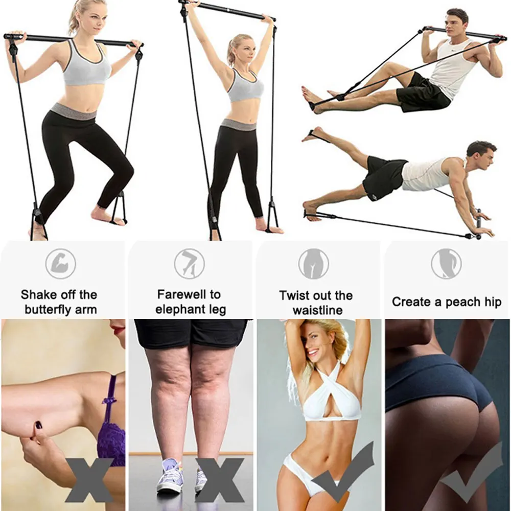 

Fitness Sport Pilates Workout Stick Yoga Rope Kit Pilates Exercise Bar Kit with Resistance Band Body Building Puller Gym Home