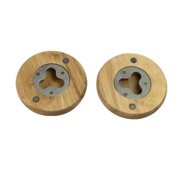 

100Pcs/lot Wooden Round Shape Bottle Opener Coaster Fridge Magnet Decoration Beer Bottle Opener Factory wholesale SN586