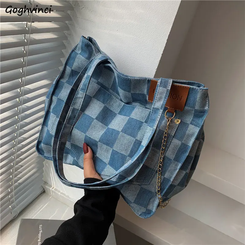 

Canvas Shoulder Bags Women Large Capacity Fashion Checkerboard Students Preppy School Book Bag Harajuku Casual Totes New Korean