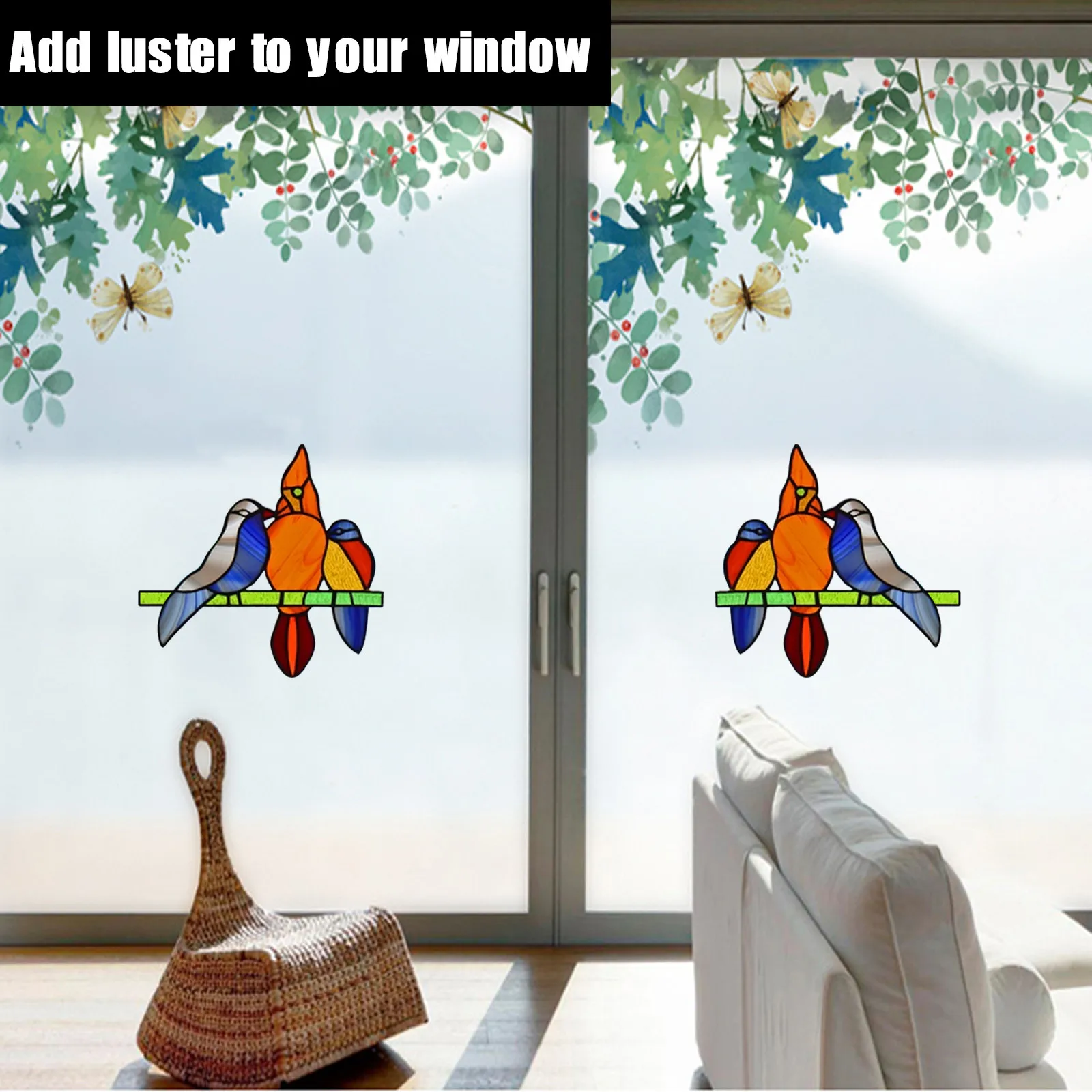 

2021 New Wall Stickers Birds On Branches - Stained Glass Style Heavy Stickers Window Decoration Home Decoration Accessories