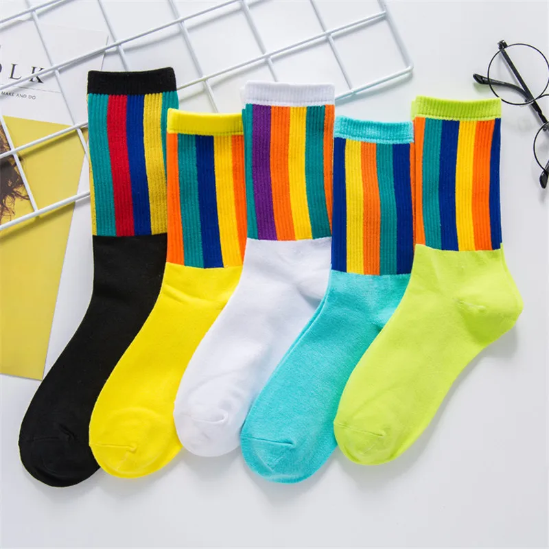 Носки женские хлопковые в радужную полоску модные теплые рождественские