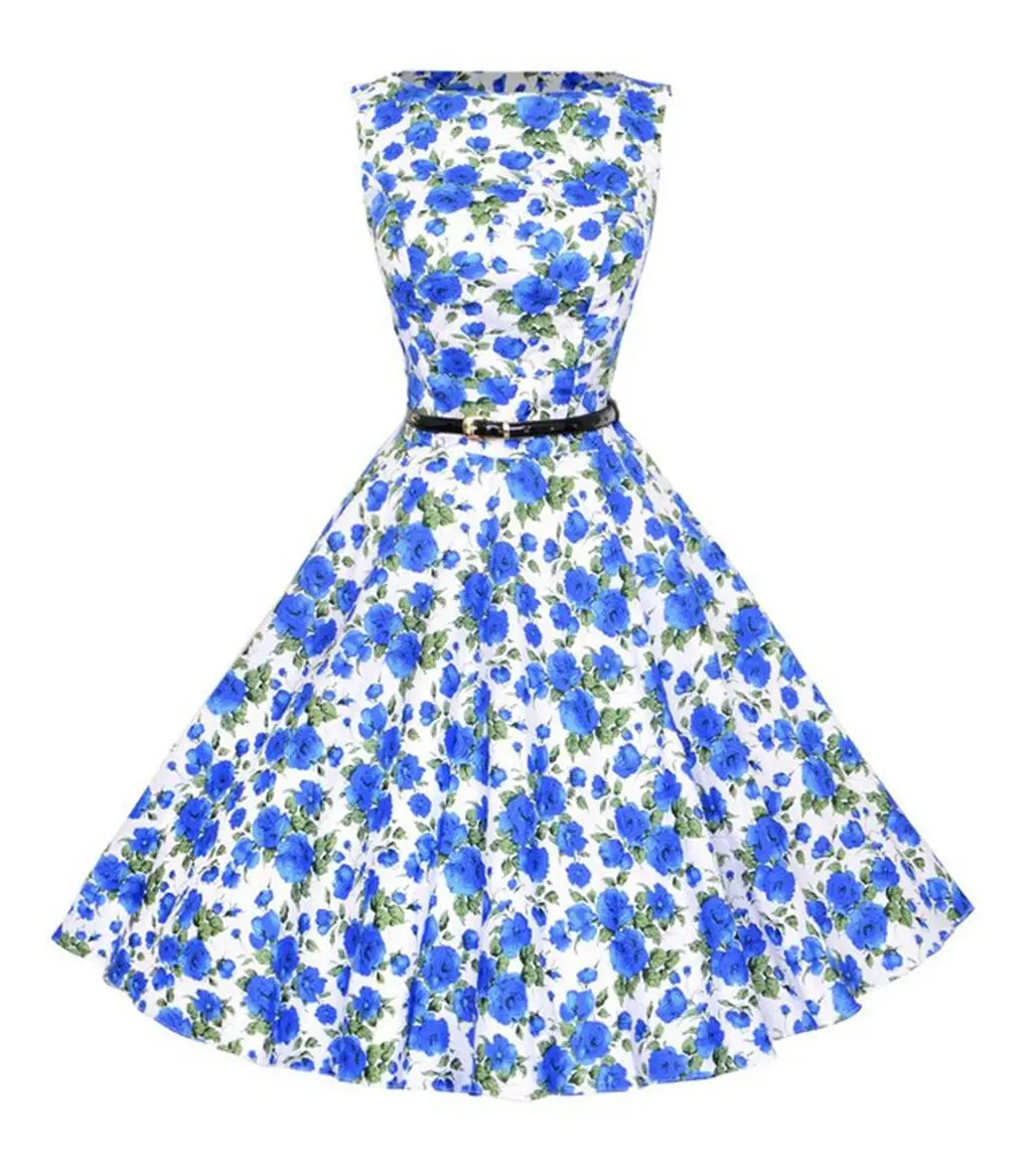 

2021 Explosive OL Printed Pattern Commuter Retro Hepburn Style 50s Waist Waist Waist Waist Waist Dress With Belt