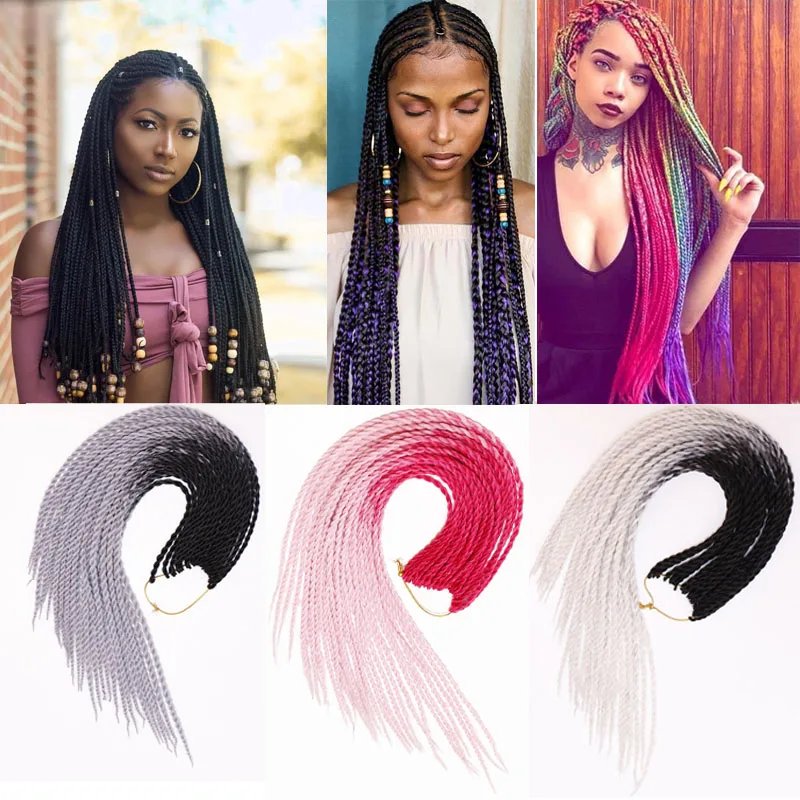 

LISI GIRL Ombre Senegalese Twist Hair Crochet Braids 24 inch 30 Roots/pack Synthetic Braiding Hair for Women grey