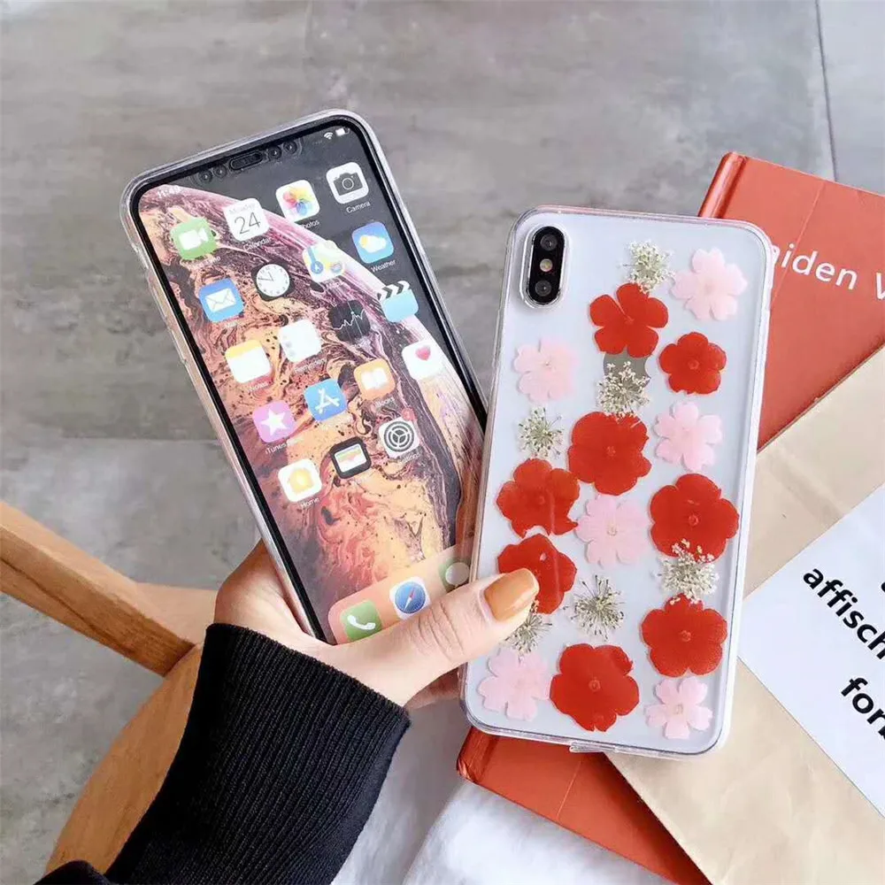 Мягкий чехол для телефона из ТПУ с натуральными цветами и сушеными iPhone XS Max XR 7 8 6 6S