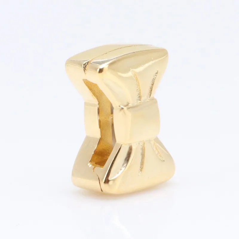 

Original 925 Sterling Silver Bead Gold Bow Fixed Clip Beads Fit Pandora Women Bracelet & Necklace Diy Jewelry