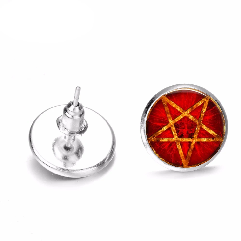 Style 1 SONGDA сверхъестественная пентаграмма Wiccan серьги-гвоздики дьявол в готическом стиле ловушка геометрическое искусство стеклянные круглые серьги для мужчин и женщин ювелирные изделия - Окраска металла: Style 1