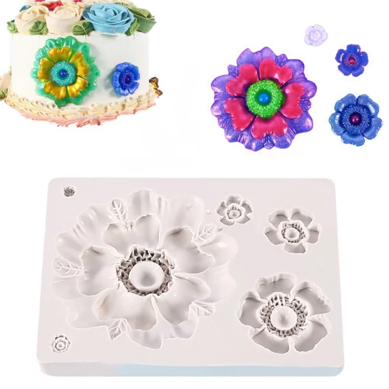 

LXAE Flower Shape Silicone Mold Fondant Chocolate Candy Mould Cake Decorating Tool
