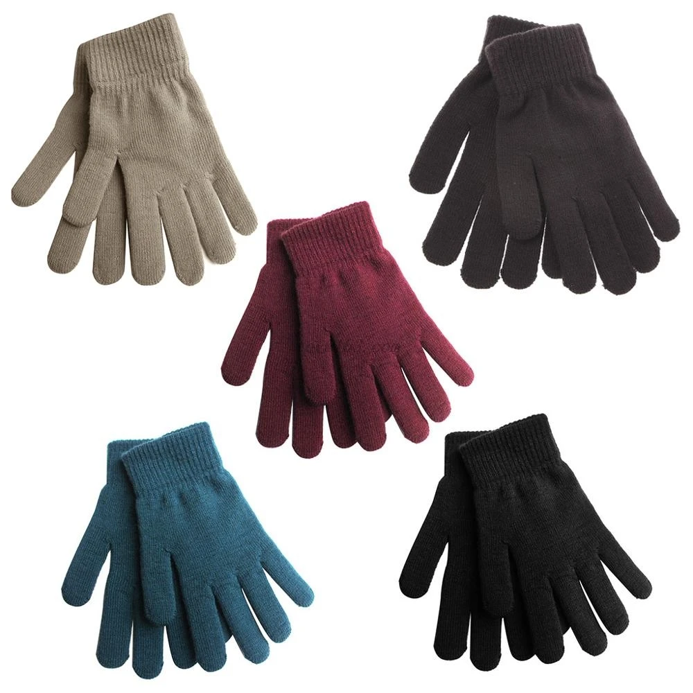 Женские и мужские вязаные перчатки унисекс в рубчик однотонные с толстой