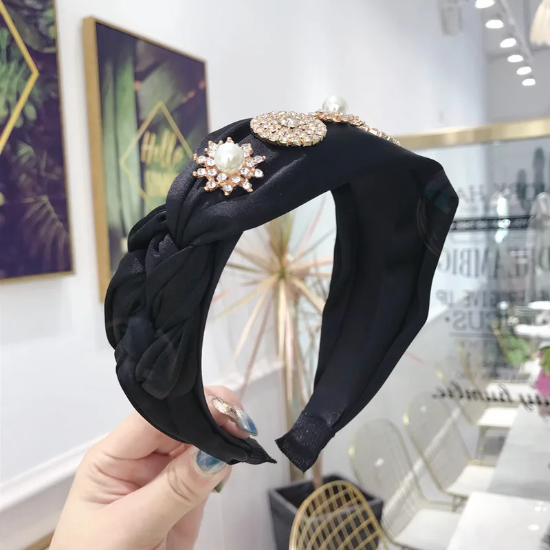 

High-quality pearl hair hoop high-end braid headband headbands for women rhinestone hair accessories for women 2020 flower crown