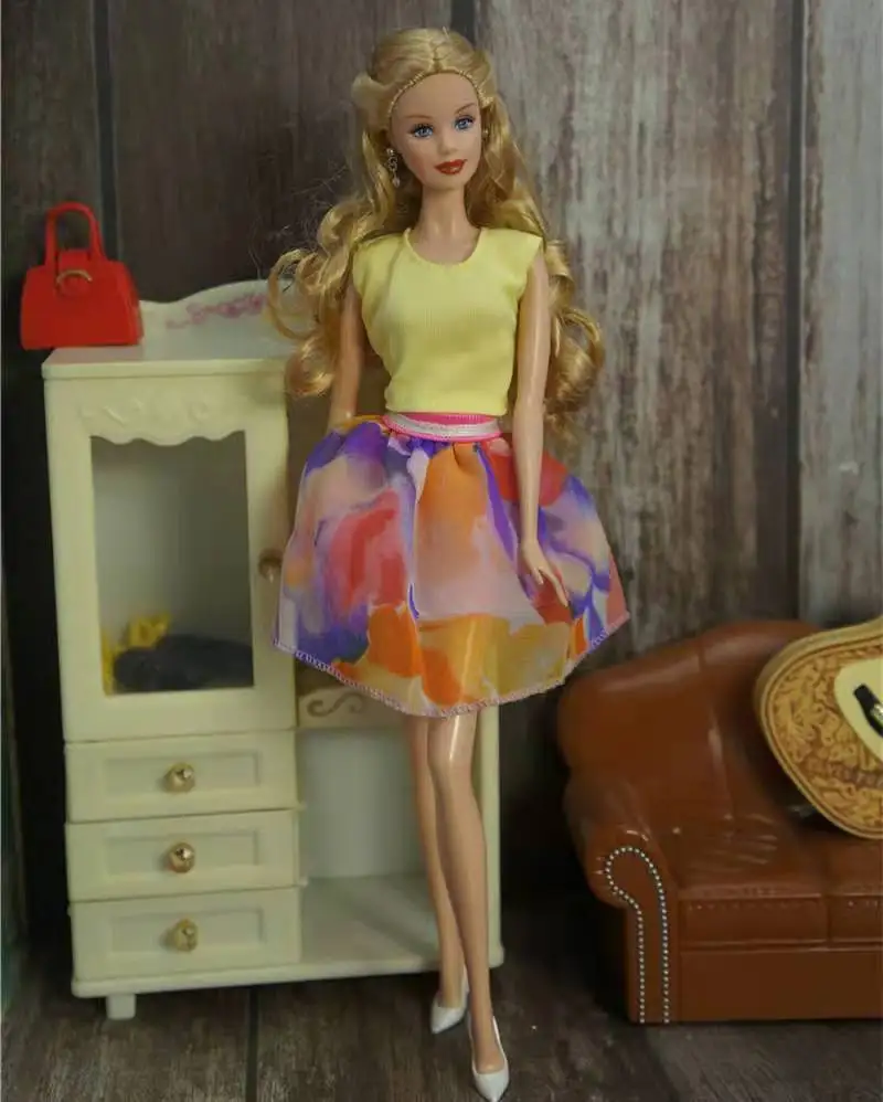 

1/6 BJD Clothes for Barbie Doll Dress Yellow Shirt Tank Top Colorful Skirt FR Outfits Kurhn Clothing 11.5" Dolls Accessories Toy