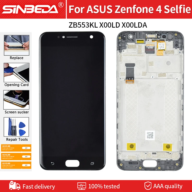 

5,5 "ЖК-дисплей для Asus Zenfone 4 Selfie ZB553KL X00LD ЖК-дисплей сенсорный экран дигитайзер сборка с рамкой ZB553KL X00LD LCD
