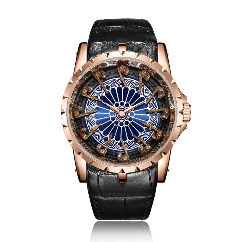 ON3809rose blue Бренд ONOLA, Уникальные кварцевые часы, мужские,, роскошные, розовое золото, кожа, наручные часы, модные, повседневные, водонепроницаемые, винтажные, Relogio Masculino - Цвет: ON3809rose blue