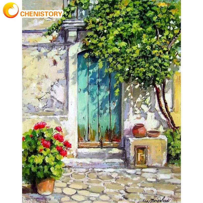 

CHENISTORY DIY Oil Painting By Numbers Door Scenery On Canvas For Adults Kids Color Acrylic Paint Kit Wall Art Decor Gift