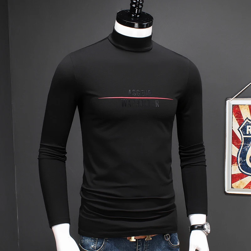 Мужская Водолазка с длинным рукавом черная Осенняя эластичная хлопковая