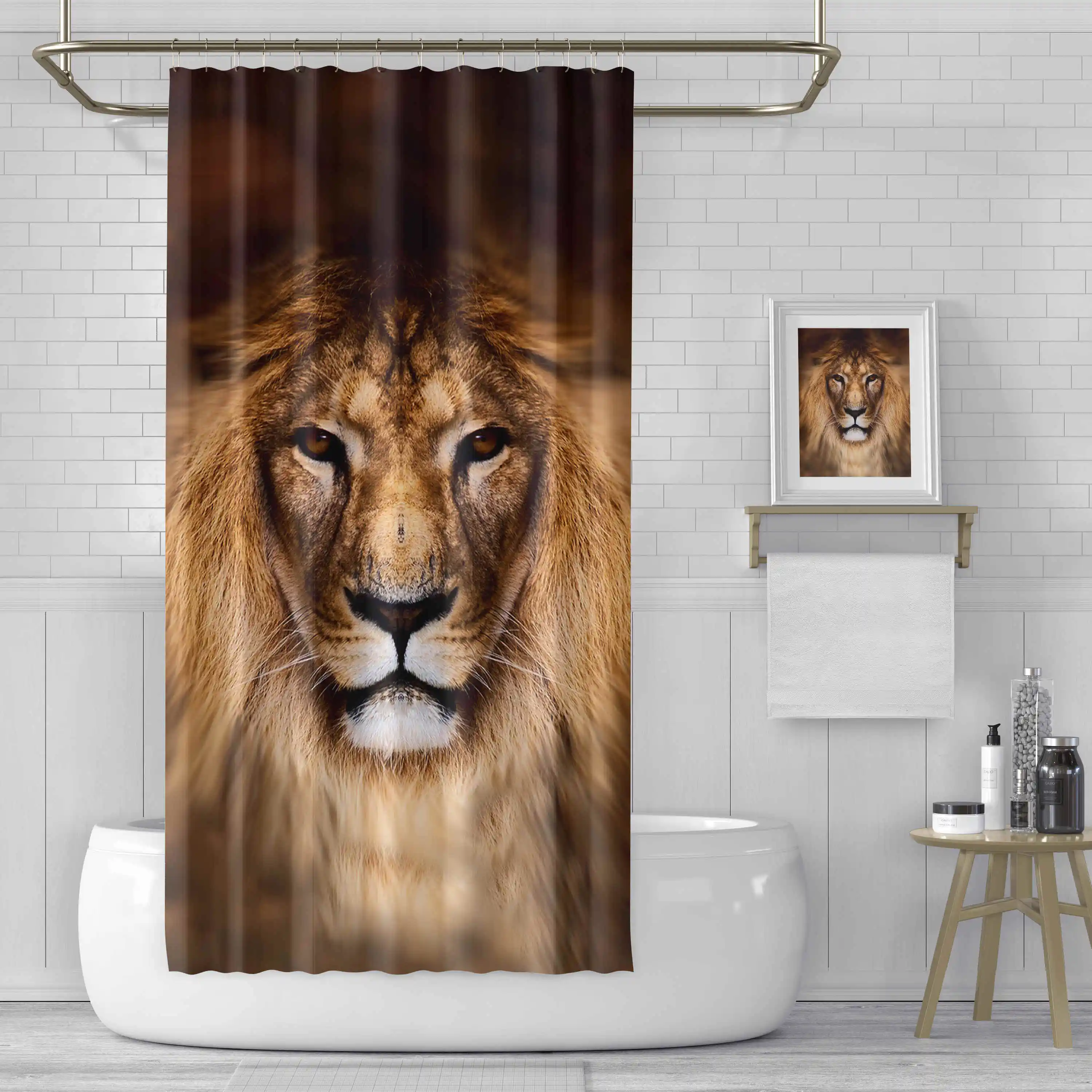 

Занавеска для душа с принтом льва, полиэстер, водонепроницаемая ткань, занавеска для душа, занавеска для ванной комнаты