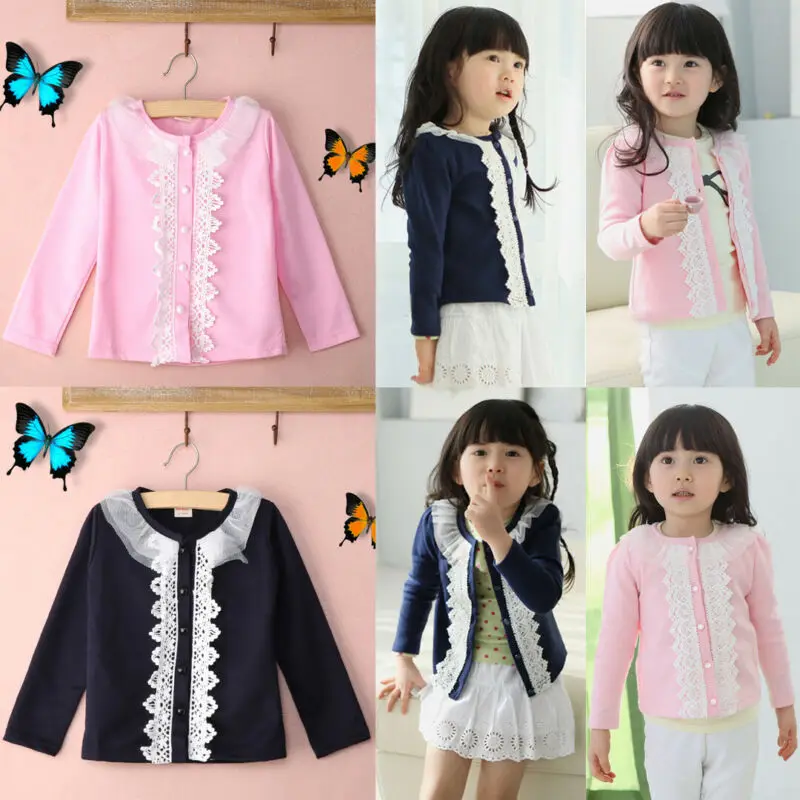 От 2 до 7 лет одежда для малышей с кружевами девочек топы детей Кардиганы пальто
