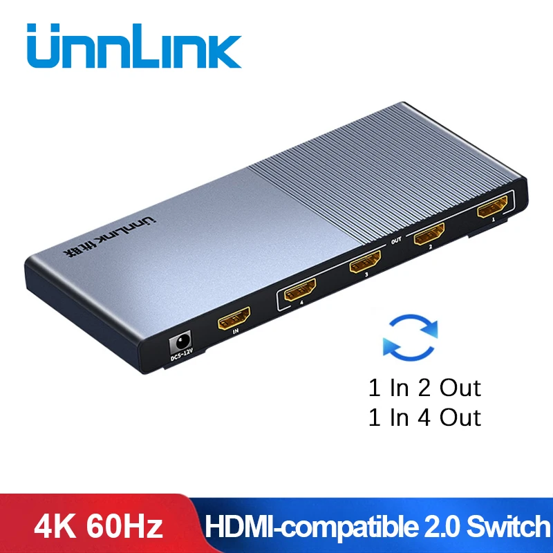 Unnlink HDMI совместимый сплиттер 1X2 1X4 UHD4K @ 60 Гц 18 Гбит/с HDCP 2 HDR 1 в 2/4 выход СВЕТОДИОДНЫЙ