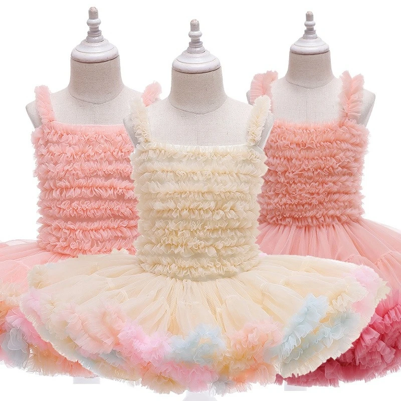 

strap Embroidery Formal Sleeveless Wedding Gown Tutu Princess Dress Flower Girls Children Clothing Kids Party For Girl Clothes
