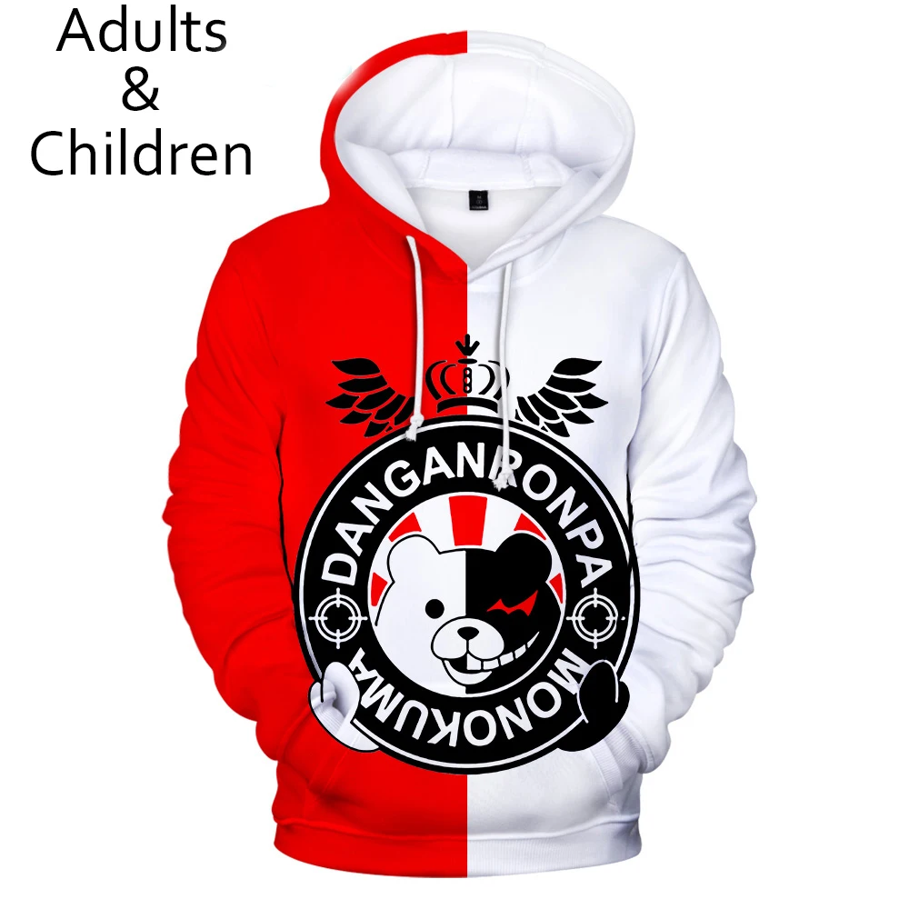 

Fashion monokuma 3D Hoodies Men Women Sweatshirts Anime Printed monokuma Kids Hoodies Casual boys girls white and Red Pullovers