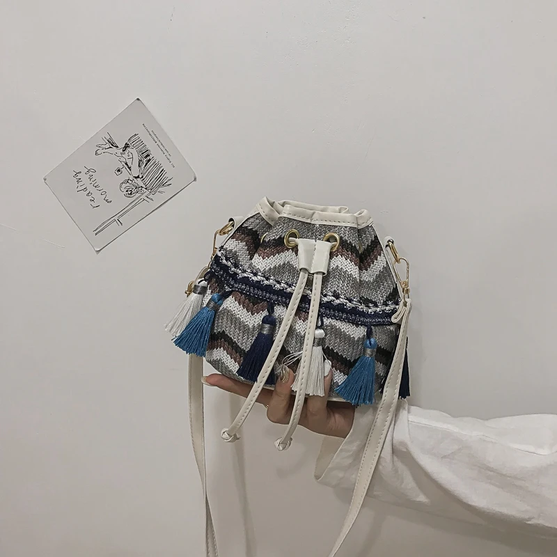 Богемная женская сумка через плечо для отдыха тканая на шнурке сумка-пельмень