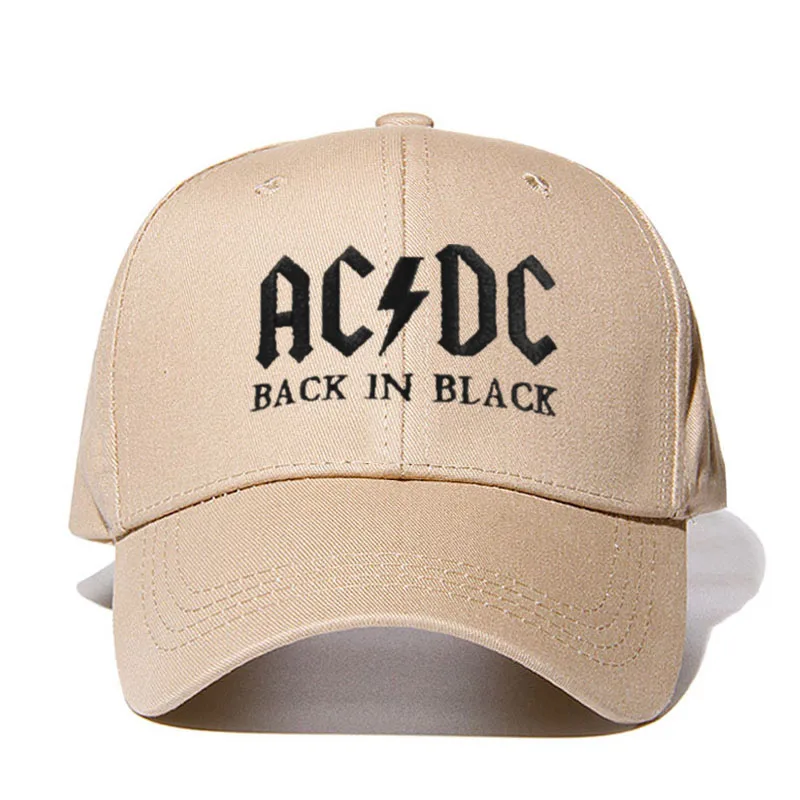 Khaki black Новинка, бейсболка с полосами AC/DC, кепка в стиле рок, хип-хоп, Мужская бейсболка acdc, Кепка с вышитыми буквами, Повседневная шляпа для диджея, рок, папы, Прямая поставка - Цвет: Khaki black