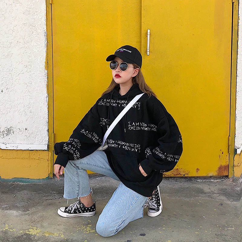 Зимняя Новая модная женская толстовка с капюшоном в стиле ins большие размеры