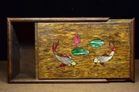 8chinese folk collection old rosewood mosaic colorful shell fish statue pull box storage box collection box office ornaments