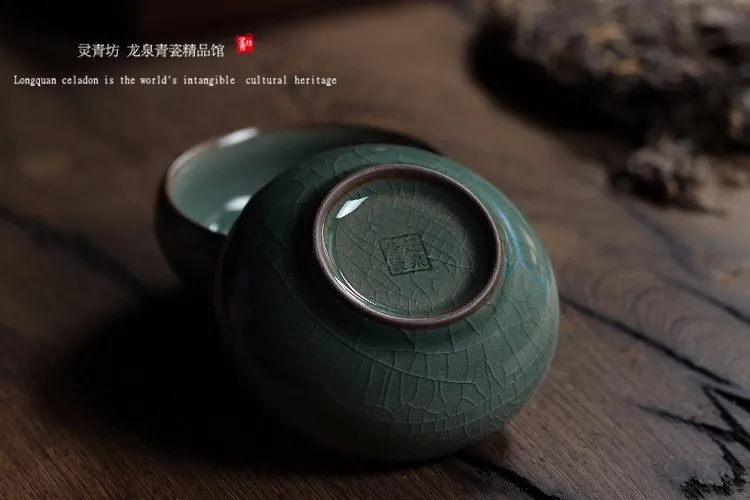 Китайский Longquan Celadon фарфоровая чайная чашка и блюдце чайная чаша с золотой рыбкой 60 мл Celadon Crackle чайная чашка