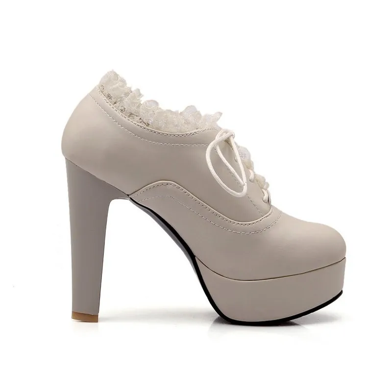 Женские туфли на шнуровке туфли-лодочки высоком каблуке и платформе с круглым