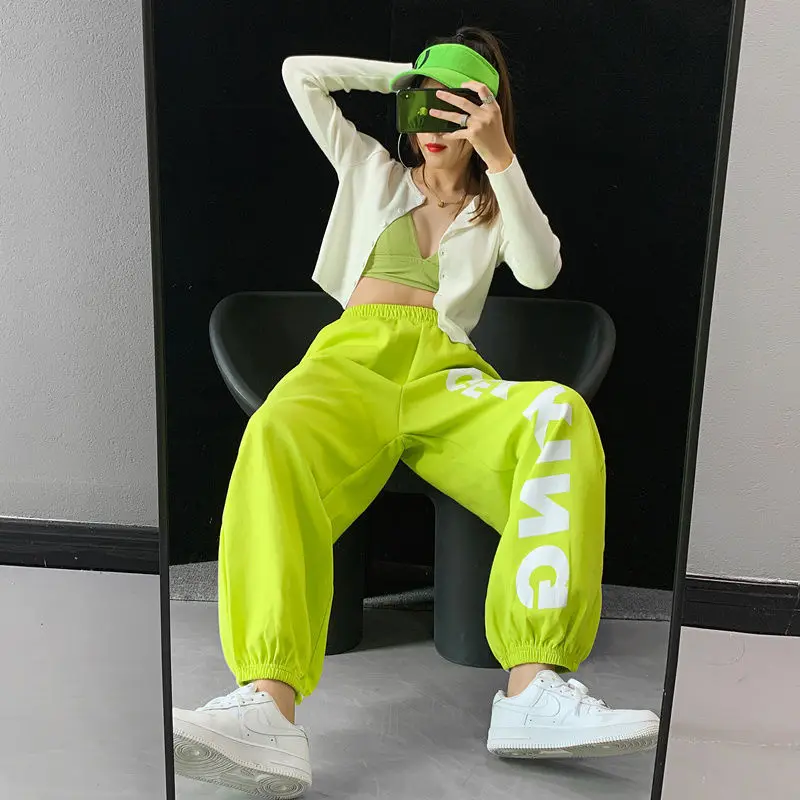 

Women's letter printed trousers loose spring and autumn hip-hop jazz street dance with wide legs casual sports trousers tide